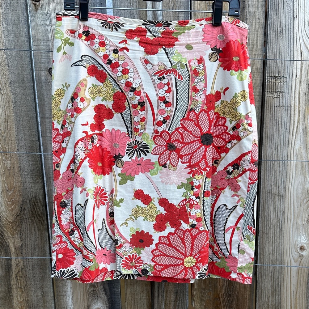 The Limited Red & Pink Floral A-Line Skirt